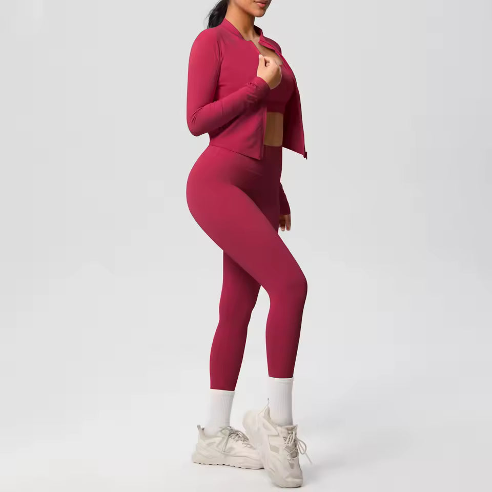 3pcs Sportswear Yoga Set Gym Sports Bra Zipper Jacket Leggings Clothes Sportswear Yoga Suits For Women