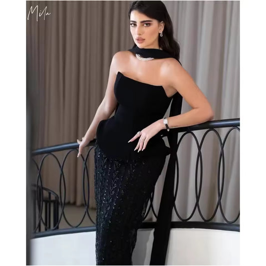 Black Strapless Trumpet evening Dresses