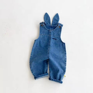 Autumn winter baby denim overalls with rabbit ears cute one piece outfit