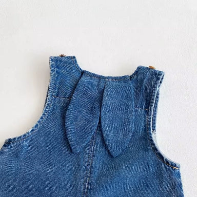 Baby one piece denim pants winter outfit with rabbit ears