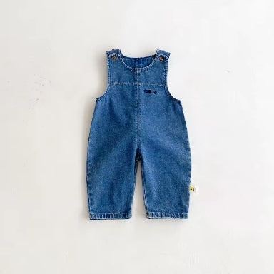 Cute baby rabbit ear denim overalls front view