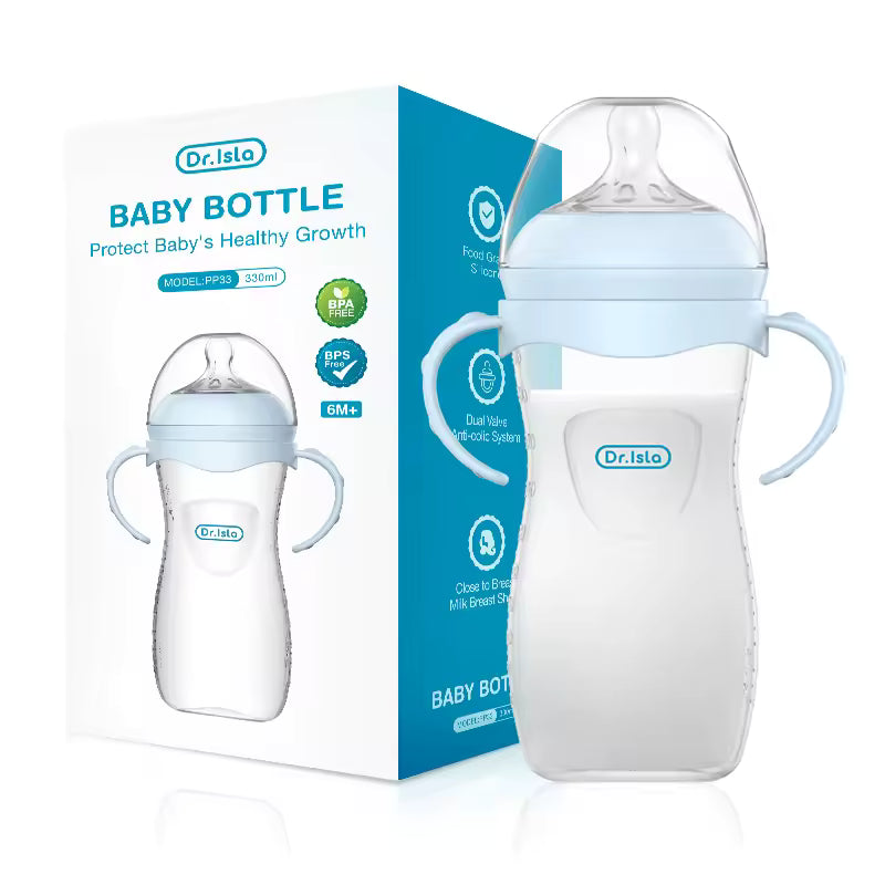 150/240/330ML Baby PP Bottle with Handle – Newborn Feeding Milk Bottle, Ergonomic Leak-Proof Infant Bottle