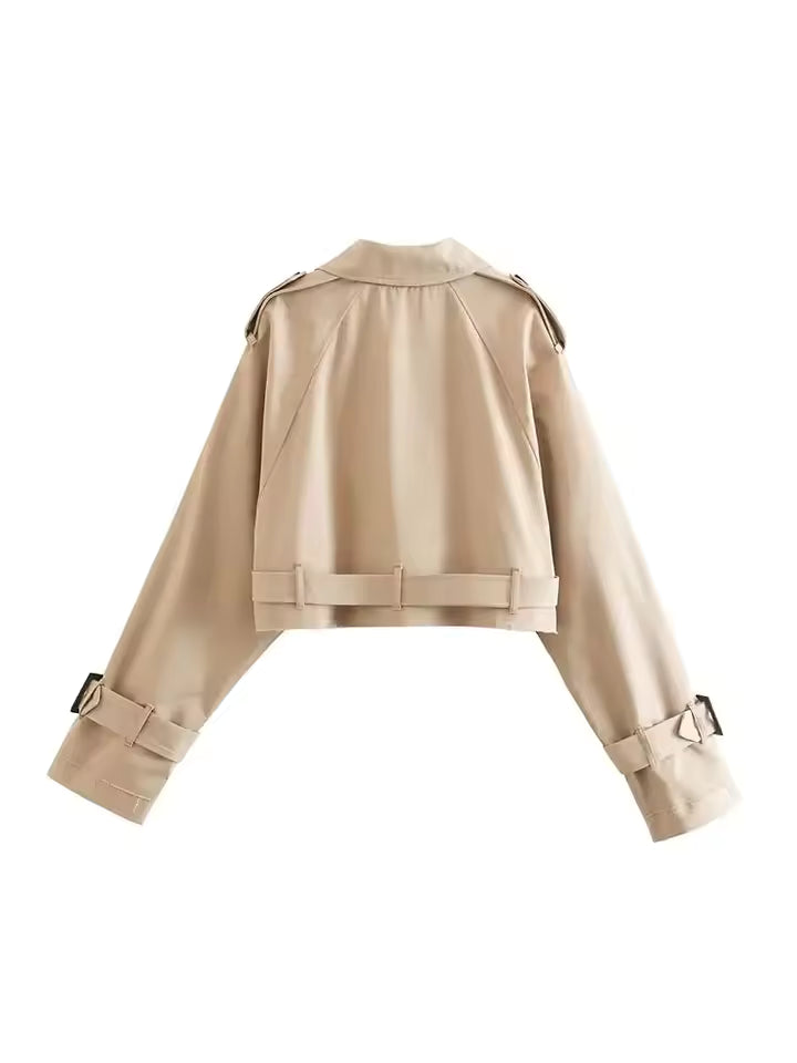 Cropped Trench Spring Jacket Women Vintage Streetwear Double Breasted Long Sleeve