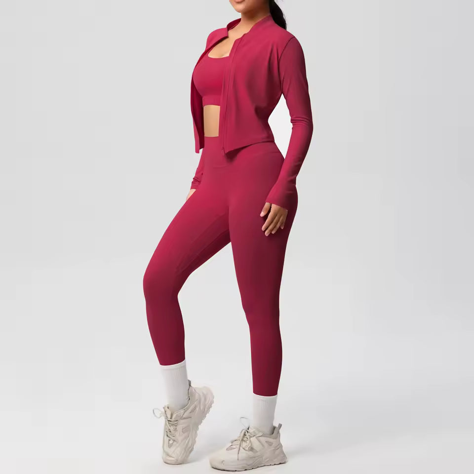 3pcs Sportswear Yoga Set Gym Sports Bra Zipper Jacket Leggings Clothes Sportswear Yoga Suits For Women