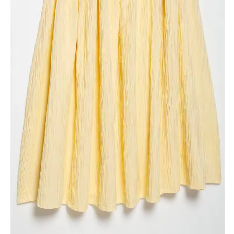 Pleated Long Dress Woman Yellow Slip Midi Dress Women Sexy