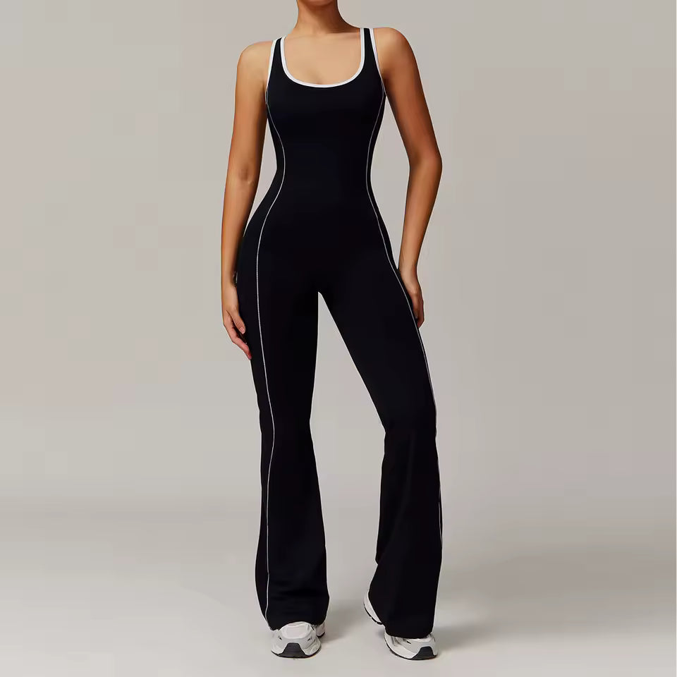 Sexy Backless Bodysuit Women's Set Tracksuits Fitness Sports Jumpsuit Yoga One-piece Suit Flared Pant Fast Dry Workout Clothes