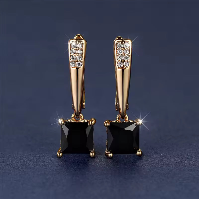 Antique Black Zircon Square Stone Earrings