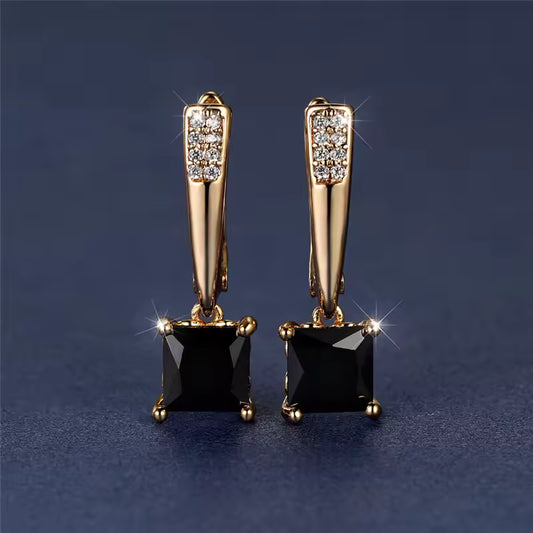 Antique Black Zircon Square Stone Earrings