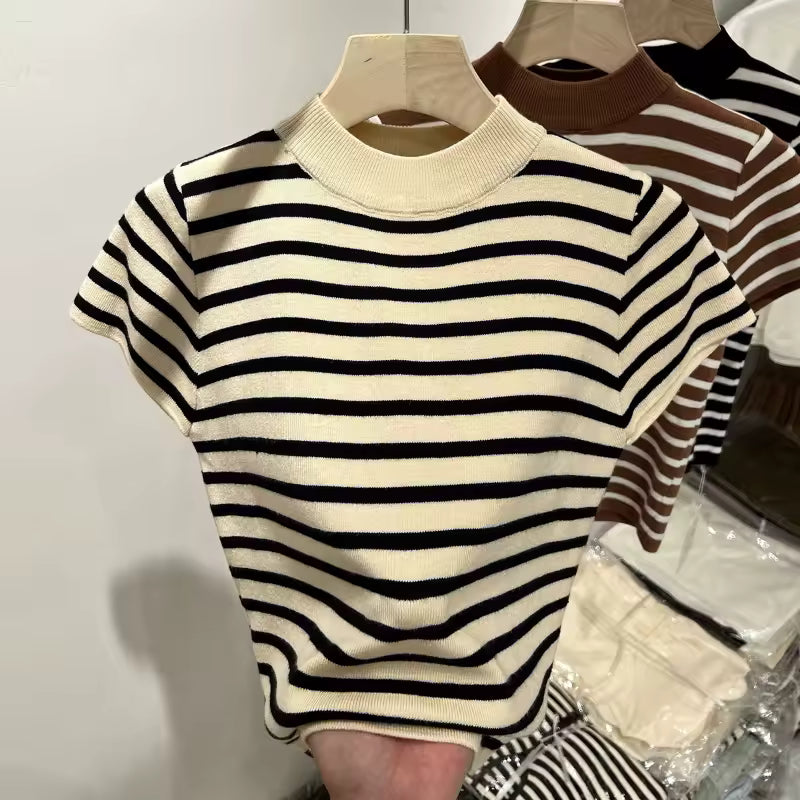 Fit Top Shirt Women's Early Spring and Autumn Short Sleeve Bottoming Shirt