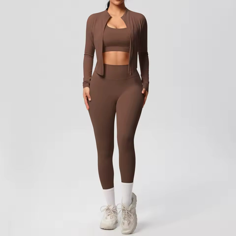 3pcs Sportswear Yoga Set Gym Sports Bra Zipper Jacket Leggings Clothes Sportswear Yoga Suits For Women