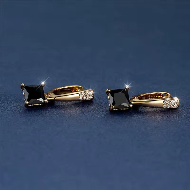 Antique Black Zircon Square Stone Earrings