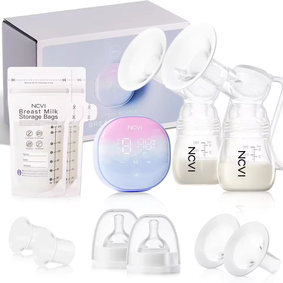 NCVI Double Electric Breast Pump, Portable Breast Pump Electric with 4 Modes 9 Levels,LED Display, 10pcs