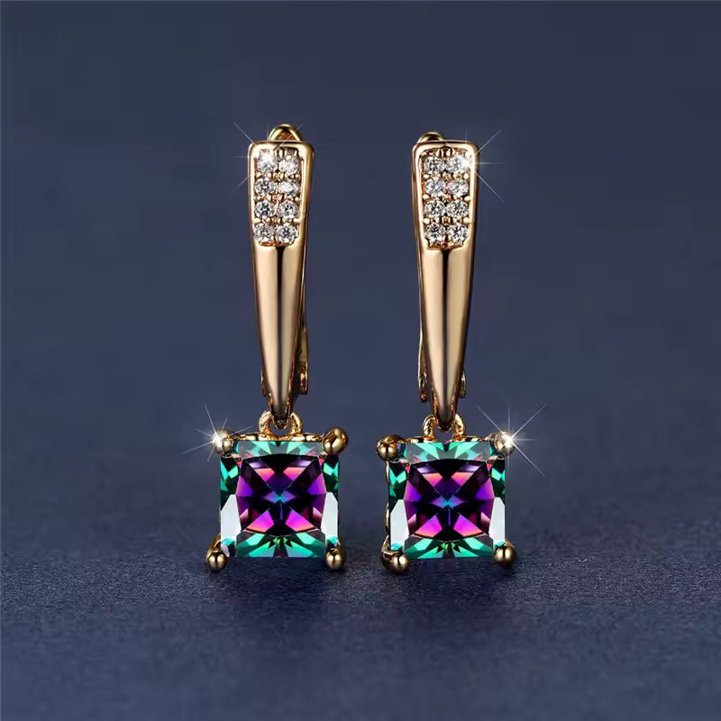 Antique Black Zircon Square Stone Earrings