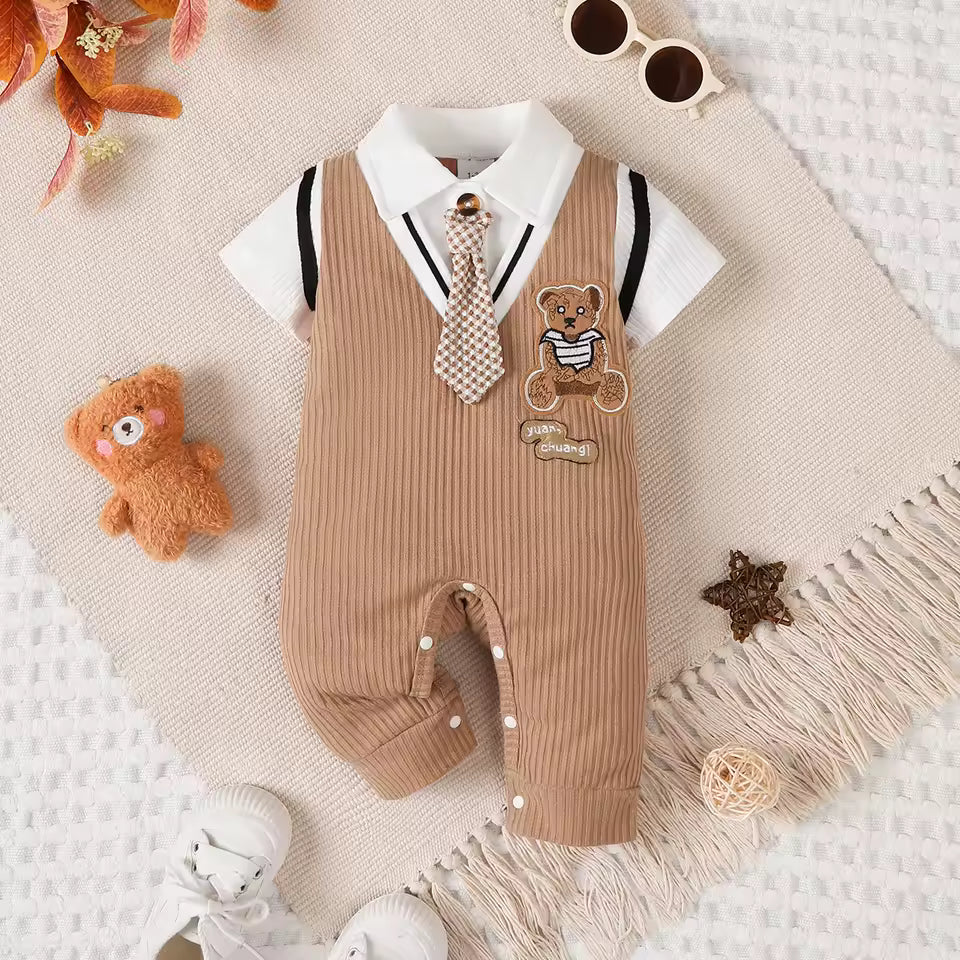 New Gentlemen Romper with Tie Short Sleeved Baby 