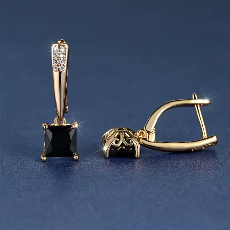 Antique Black Zircon Square Stone Earrings