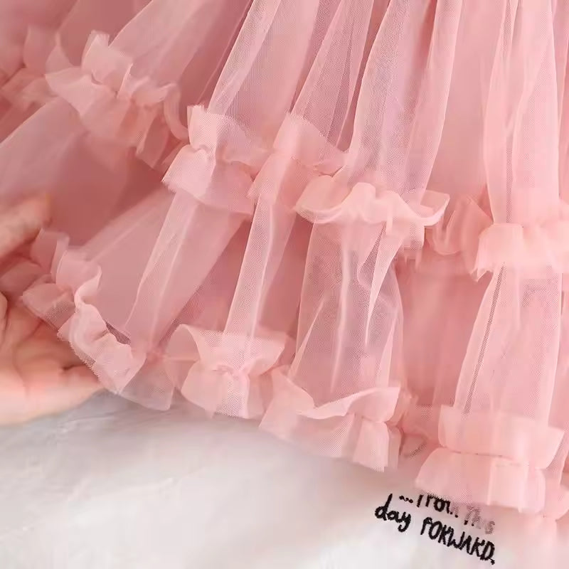 Baby Girl Sweet Princess Dress Knitted Vest Skirt Two Piece Set Children's Daily Casual Set Dress