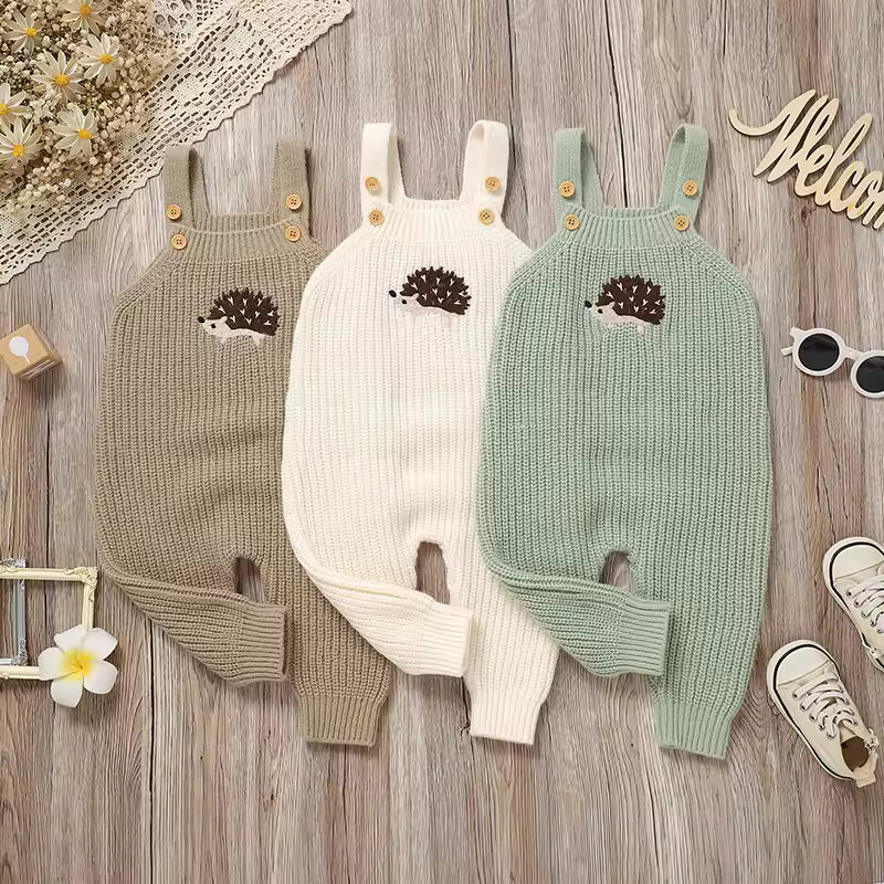 Baby Girls Boys Rompers – Cute Hedgehog Knitted Newborn Sleeveless Sunsuits Jumpsuits 0-18m