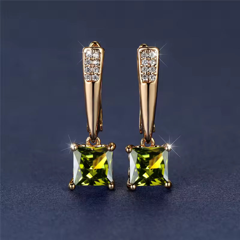 Antique Black Zircon Square Stone Earrings