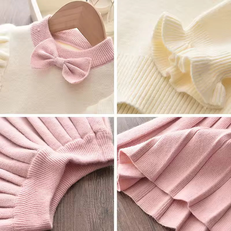 Girls Dress Knitting Kids Suit Winter Long Sleeves Top and Skirt 2pcs Outfits