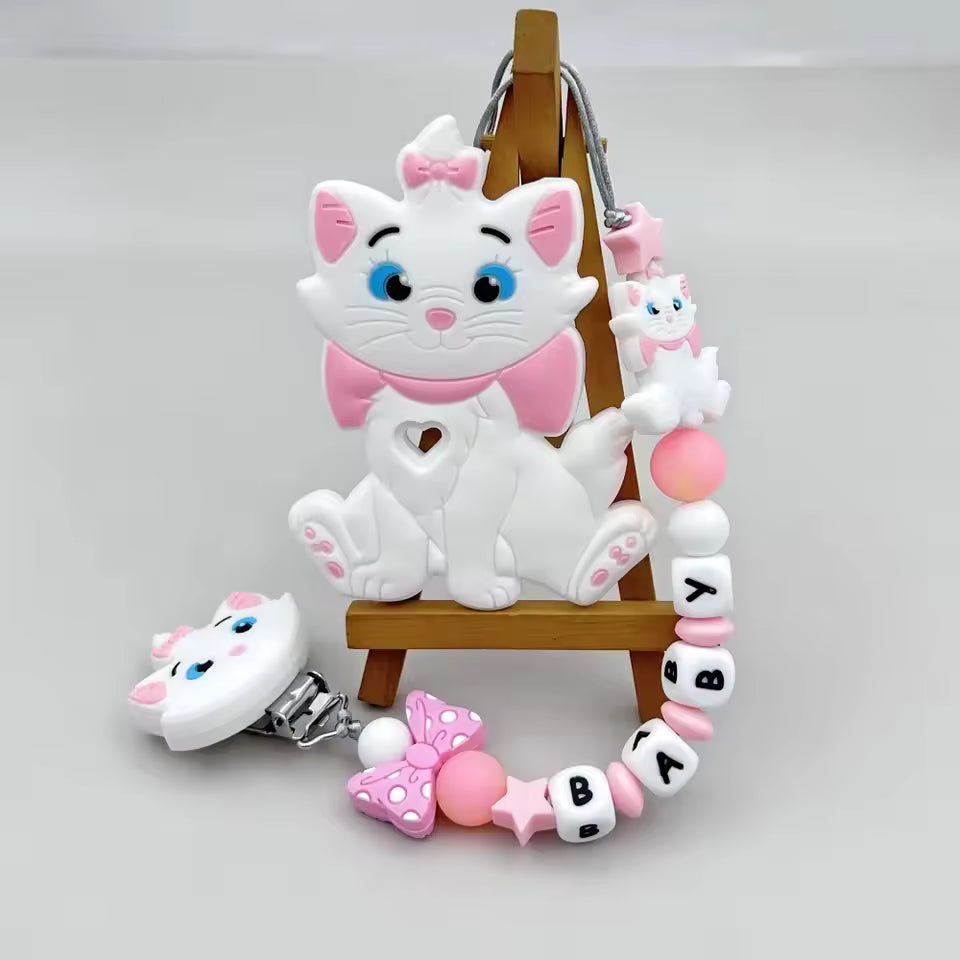 Letters Name Baby Cartoon Silicone Beads Pendant Pacifier Clips Chains Holder Teether Baby Kawaii Toy Baby Gifts