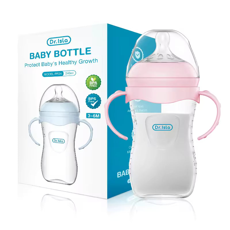 150/240/330ML Baby PP Bottle with Handle – Newborn Feeding Milk Bottle, Ergonomic Leak-Proof Infant Bottle