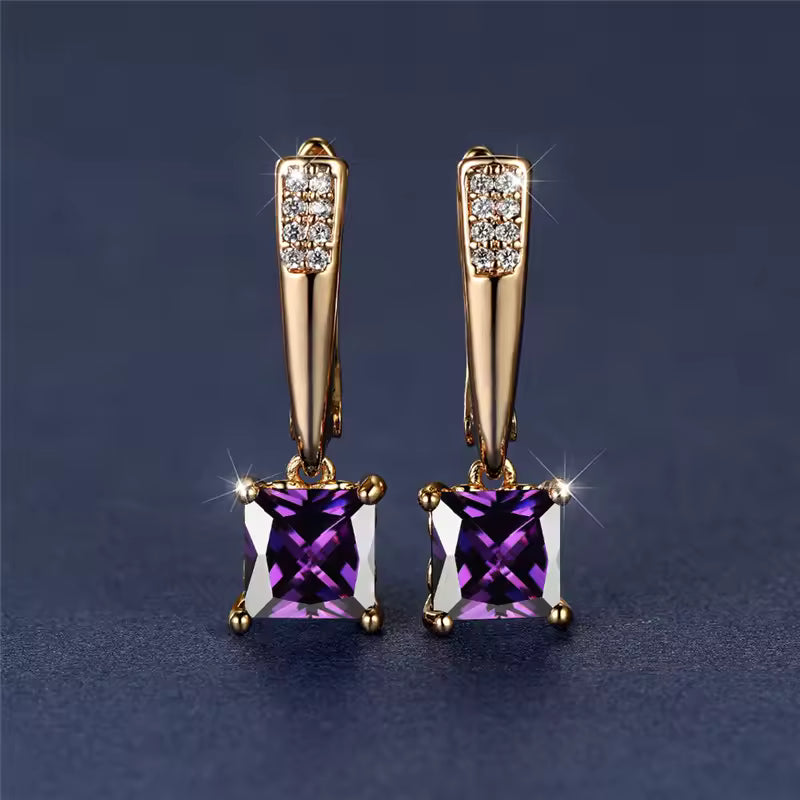 Antique Black Zircon Square Stone Earrings