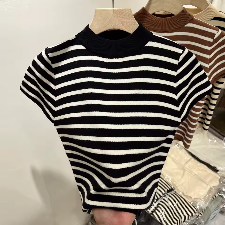 Fit Top Shirt Women's Early Spring and Autumn Short Sleeve Bottoming Shirt