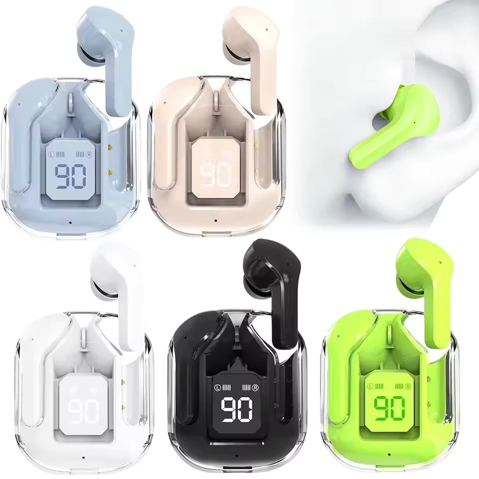 Translucent charging case with digital display wireless earphones