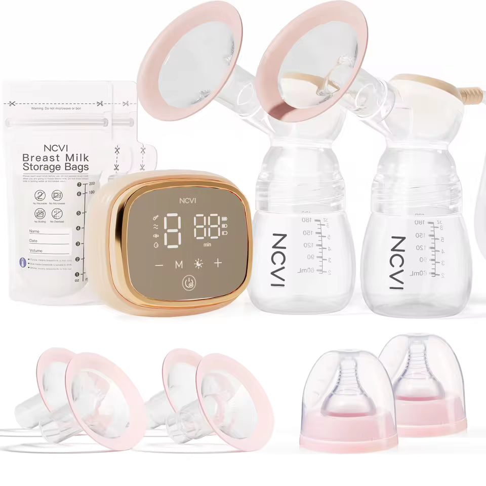 NCVI Double Electric Breast Pump, Portable Breast Pump Electric with 4 Modes 9 Levels,LED Display, 10pcs