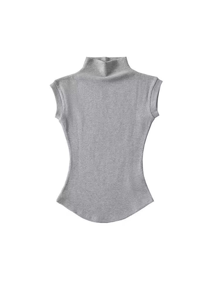 Gray sleeveless turtleneck top