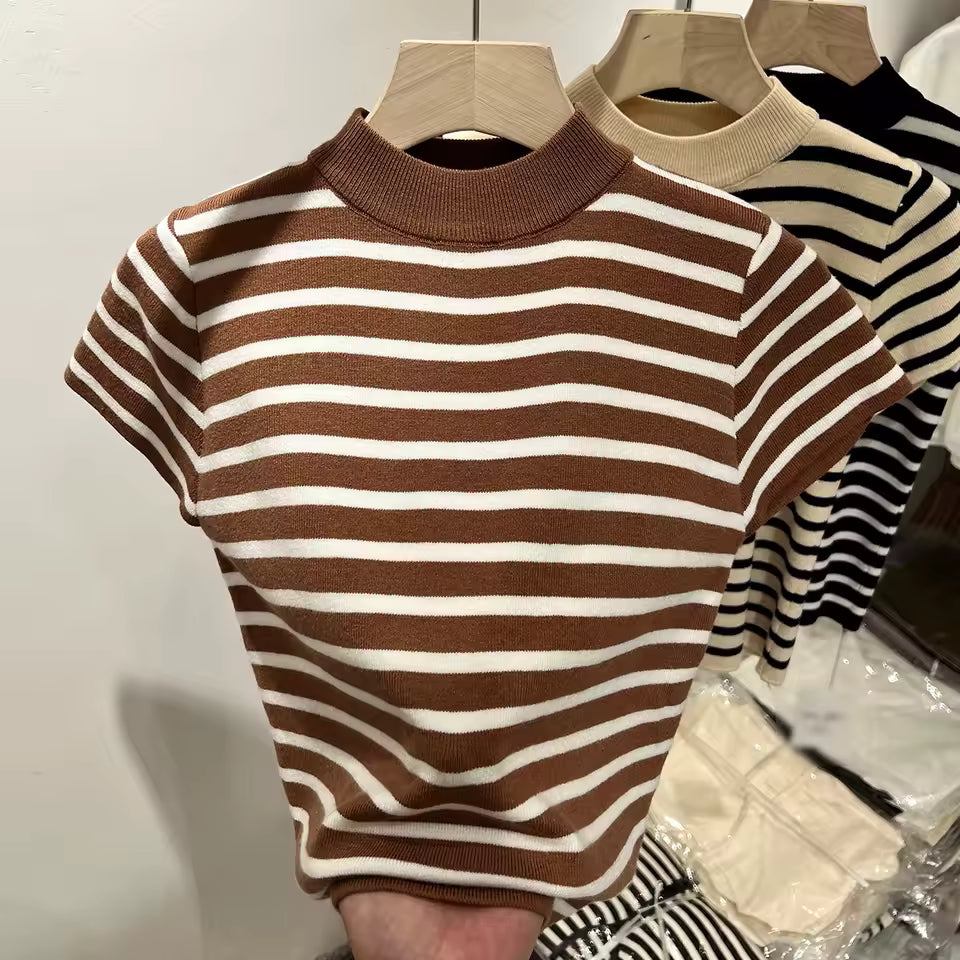 Fit Top Shirt Women's Early Spring and Autumn Short Sleeve Bottoming Shirt