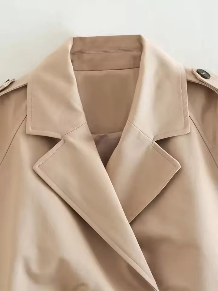 Cropped Trench Spring Jacket Women Vintage Streetwear Double Breasted Long Sleeve