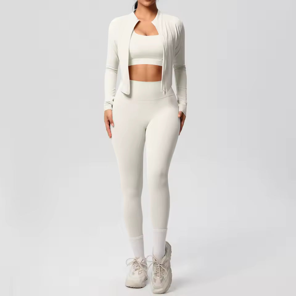 3pcs Sportswear Yoga Set Gym Sports Bra Zipper Jacket Leggings Clothes Sportswear Yoga Suits For Women