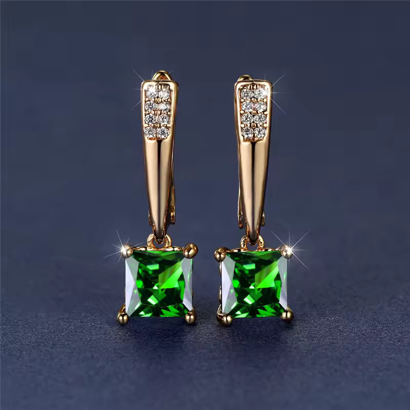 Antique Black Zircon Square Stone Earrings