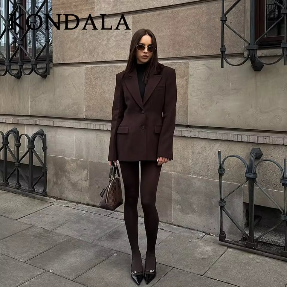  brown suit standing  for ladies 
