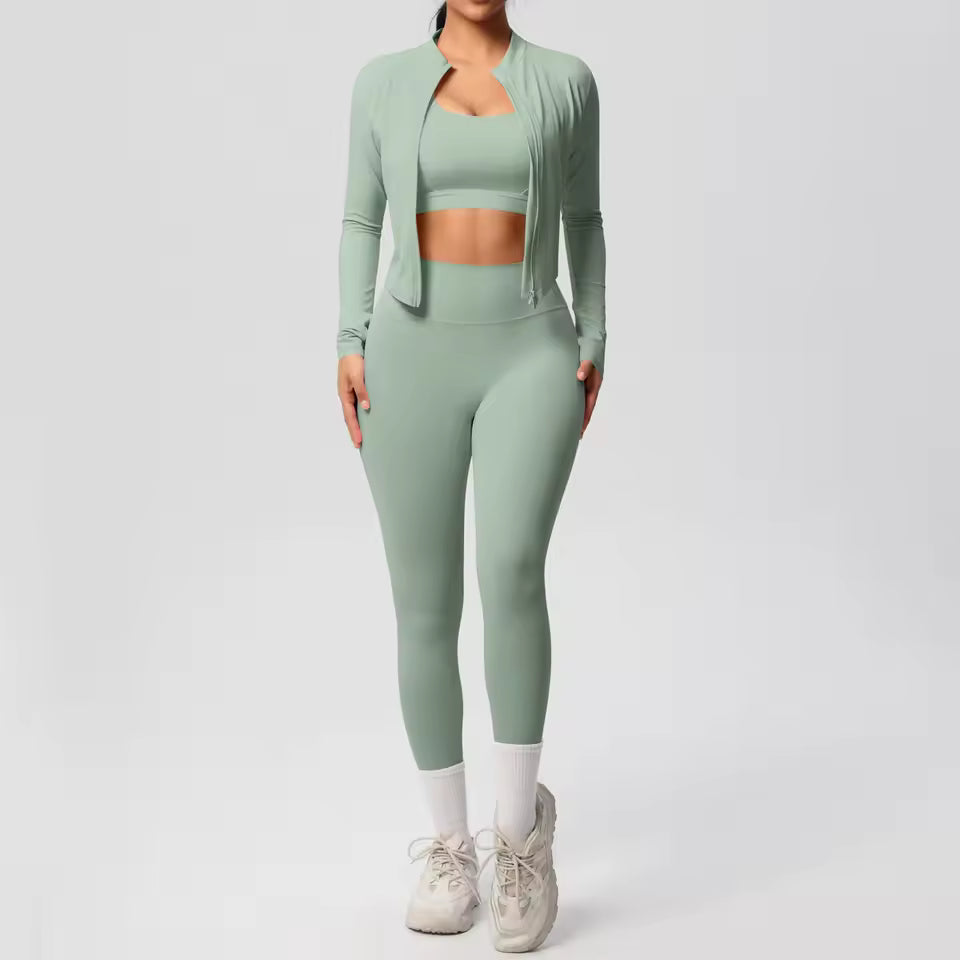 3pcs Sportswear Yoga Set Gym Sports Bra Zipper Jacket Leggings Clothes Sportswear Yoga Suits For Women