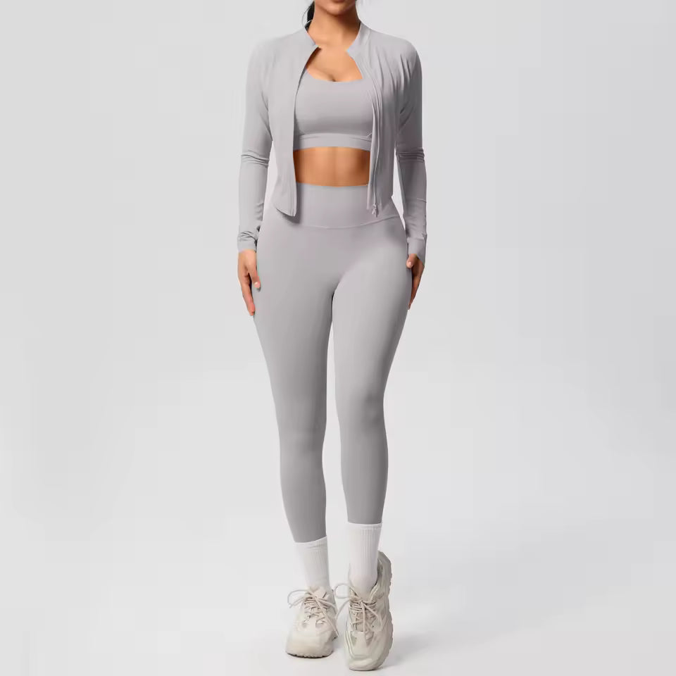 3pcs Sportswear Yoga Set Gym Sports Bra Zipper Jacket Leggings Clothes Sportswear Yoga Suits For Women