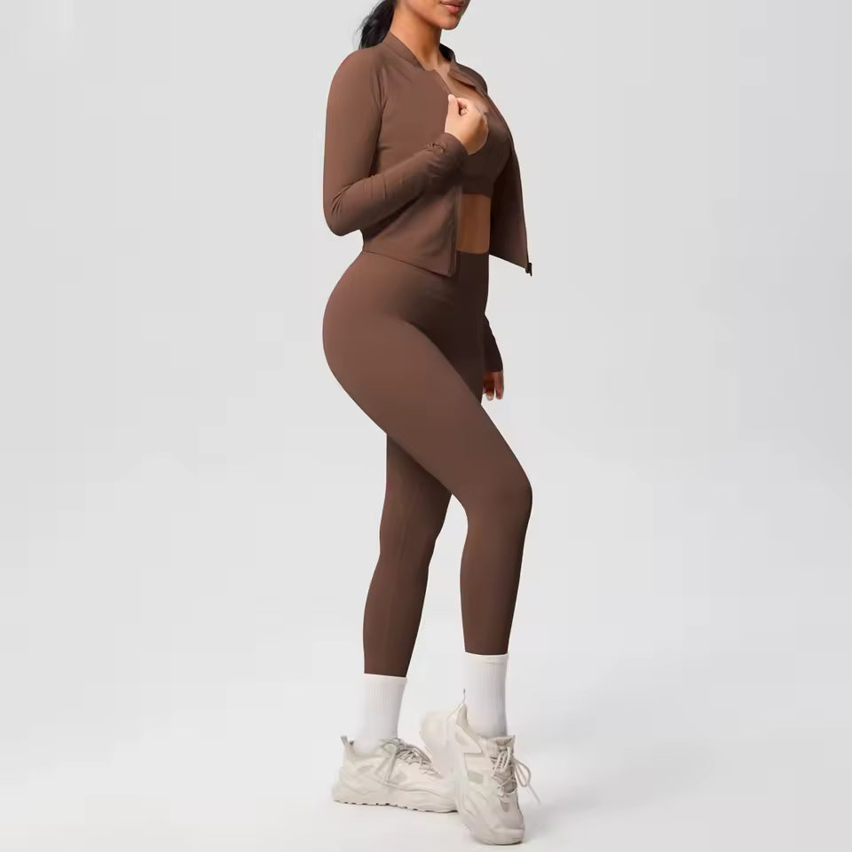3pcs Sportswear Yoga Set Gym Sports Bra Zipper Jacket Leggings Clothes Sportswear Yoga Suits For Women