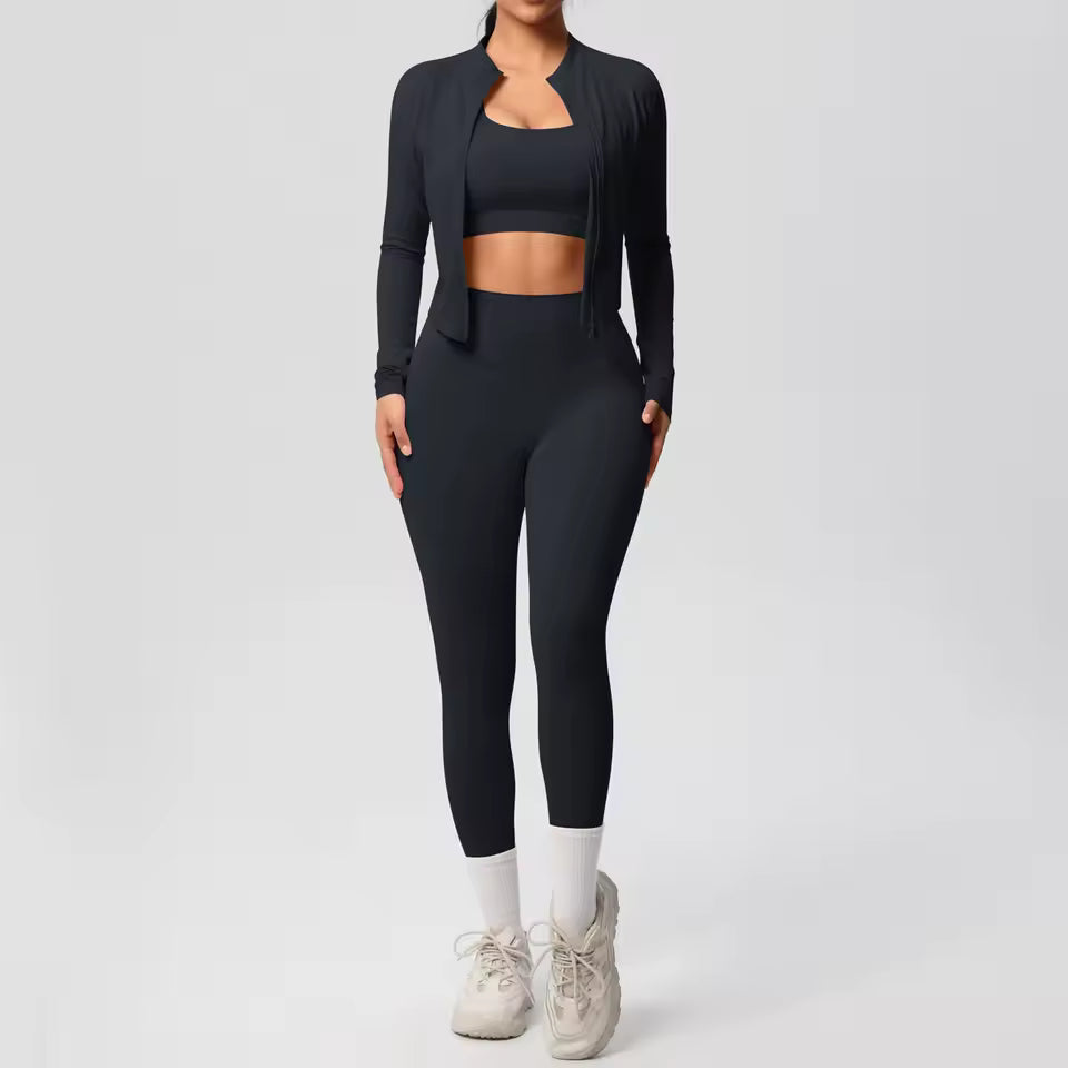 3pcs Sportswear Yoga Set Gym Sports Bra Zipper Jacket Leggings Clothes Sportswear Yoga Suits For Women