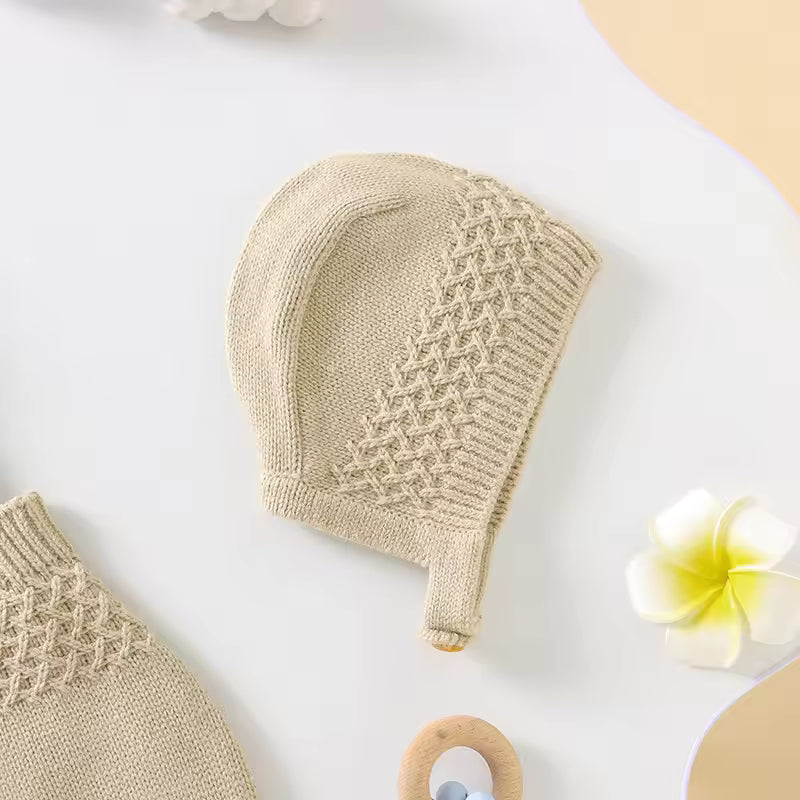 Baby Bodysuits Sleeveless Newborn Boys & Girls Solid Color Onesie Hats Outfit Set (2PCS)