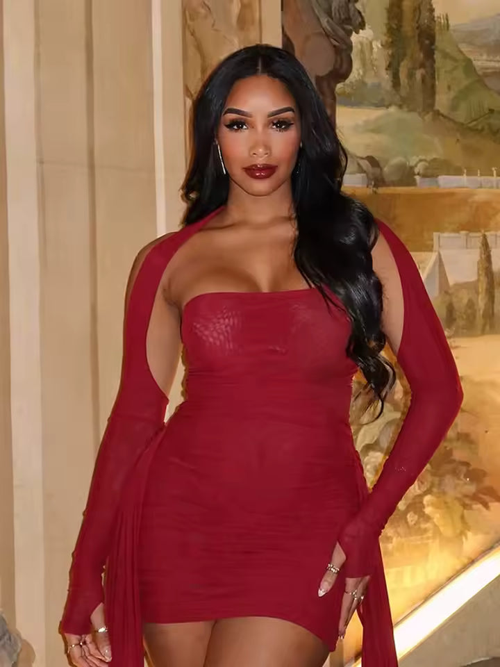 Sexy See Through Dress+Shawl Women