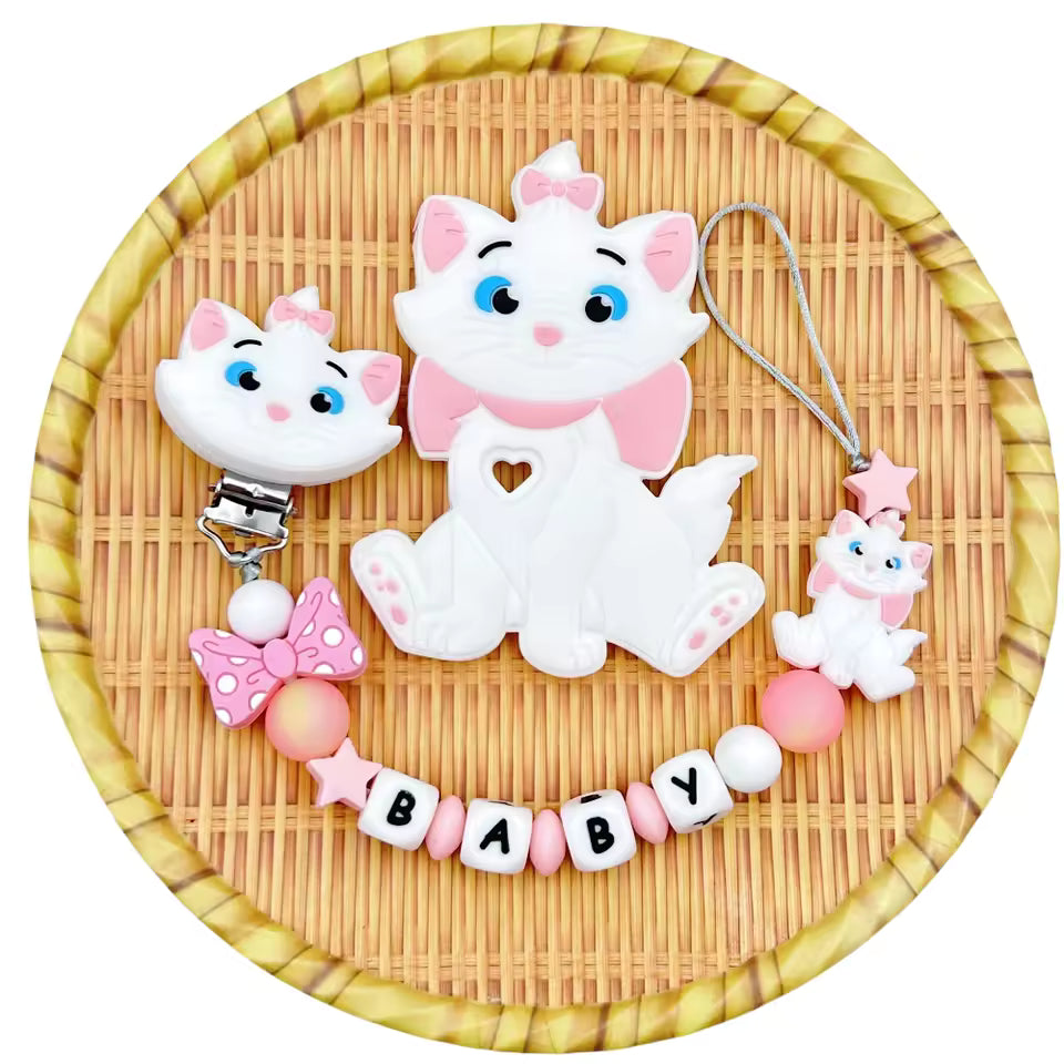 Letters Name Baby Cartoon Silicone Beads Pendant Pacifier Clips Chains Holder Teether Baby Kawaii Toy Baby Gifts