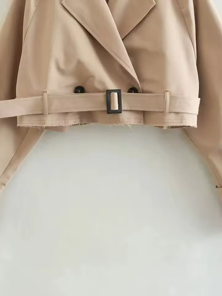 Cropped Trench Spring Jacket Women Vintage Streetwear Double Breasted Long Sleeve