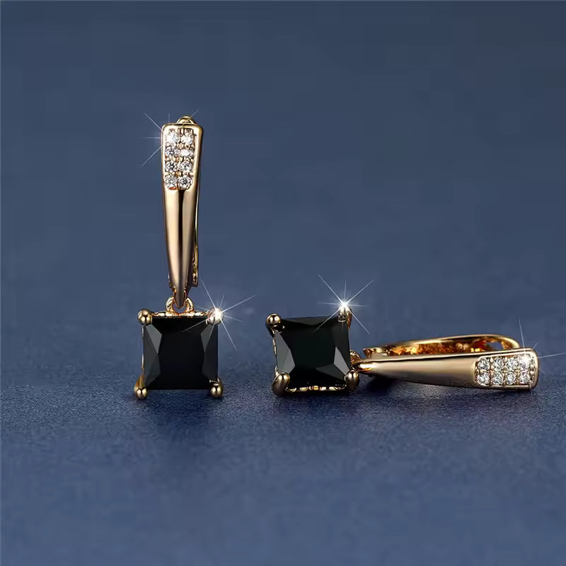 Antique Black Zircon Square Stone Earrings