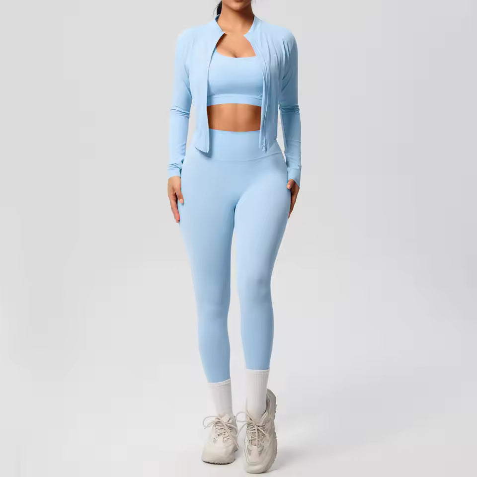 3pcs Sportswear Yoga Set Gym Sports Bra Zipper Jacket Leggings Clothes Sportswear Yoga Suits For Women