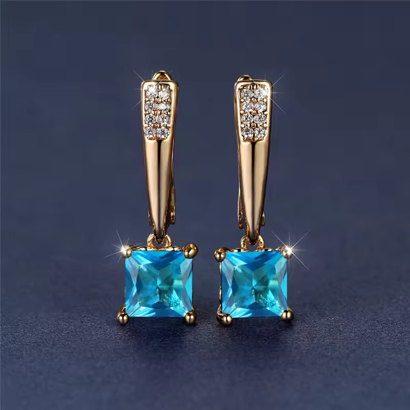 Antique Black Zircon Square Stone Earrings