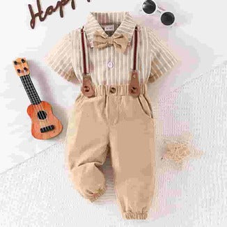baby boy formal outfit with bow tie and suspender pants
