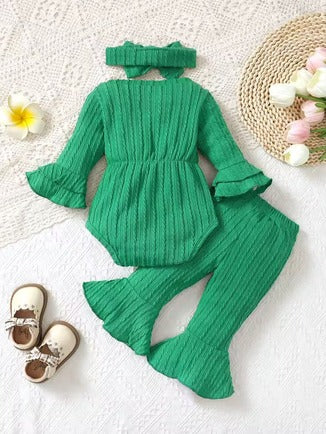 baby girl textured fabric flared sleeve jumpsuit